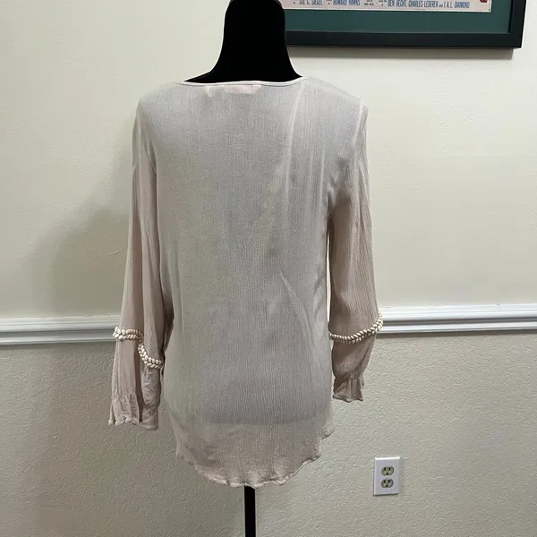 Soft Surroundings Women's Clementine Tunic Top Beige Fringe Boho Size M - Image 3