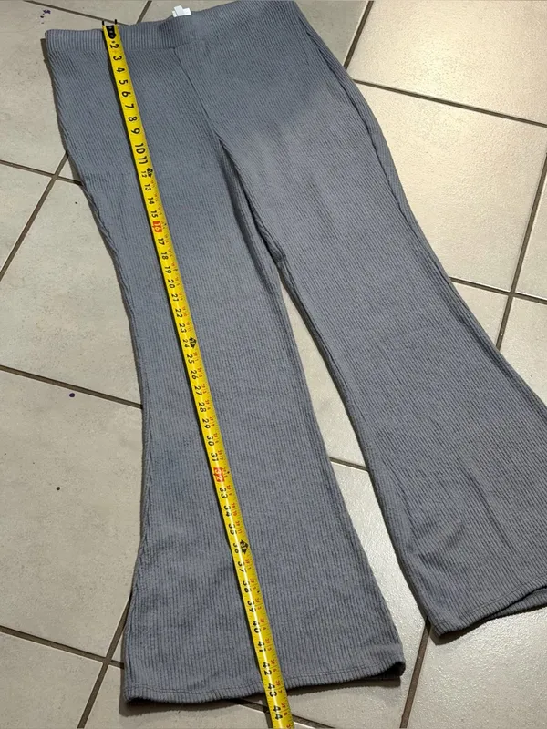 Express Columnist Women Ribbed Knit Wide-Leg Gray‎ Pants Pull On Elastic Waist M - Image 6