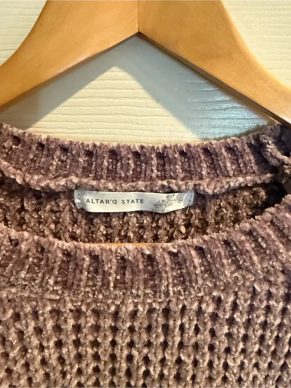 Altar'd State Mauve Waffle-Knit Crew Sweater - Image 2