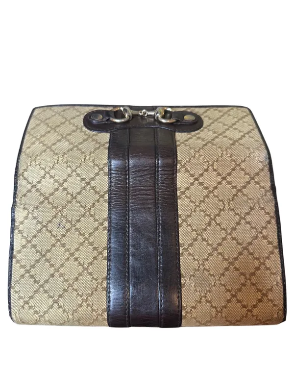 GUCCI Horsebit Diamante Brown Leather and Beige Canvas Bifold Wallet WOC - Image 7