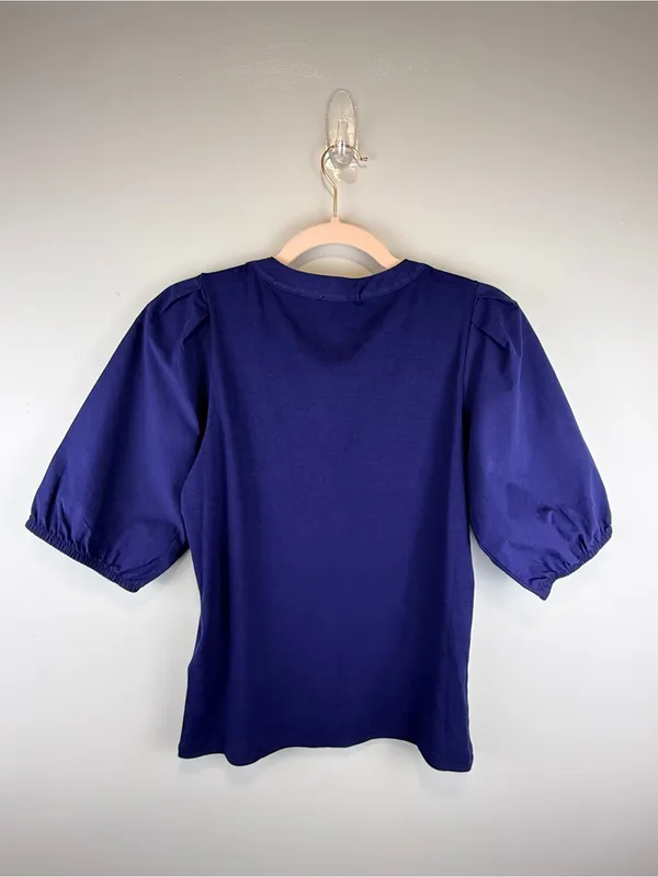 Madewell Puff Sleeve Henley Knit Top Blue Modal Blend Size XL NWT - Image 7