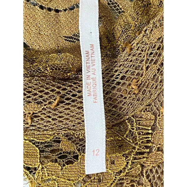 Free People Verushka Mini Dress Size 12 Golden Honey Lace Fit Flare Boho 12 - Image 5