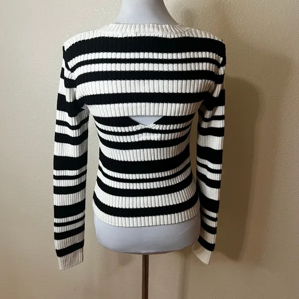 Maeve black and white striped knit tank and sweater shrug set MEDIUM - Image 6