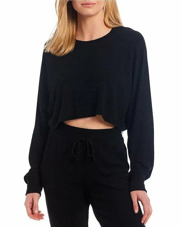 NEW NWT NIA Raglan Hacci Crop Top Super Soft Stretchy Ribbed Black Sz XS X-Small - Image 3