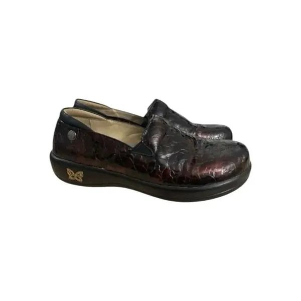 Alegria Keli Work Burgundy Floral Leather Women Clogs Size 37 Slip On - Image 2