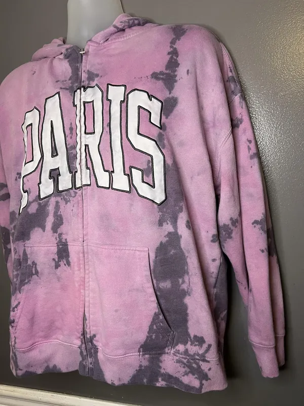Garage Hoodie Sweatshirt Womens Medium Pink Paris Tie Dye Full Zip Fleece - Image 4
