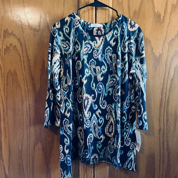 NEW‎ Jess & Jane Tunic Top Bohemian Paisley Print Long Sleeve Blouse Size M - Image 2