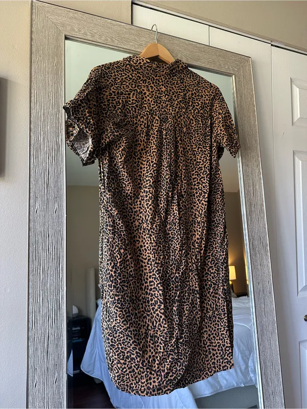 J. Crew Cheetah Print Linen Blend T-Shirt Button Down Shift Mini Dress Size XS - Image 2