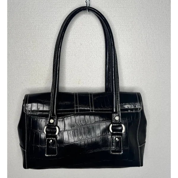 Liz Claiborne Y2K Black Croc Embossed Double Handle Shoulder Bag Purse - Image 4