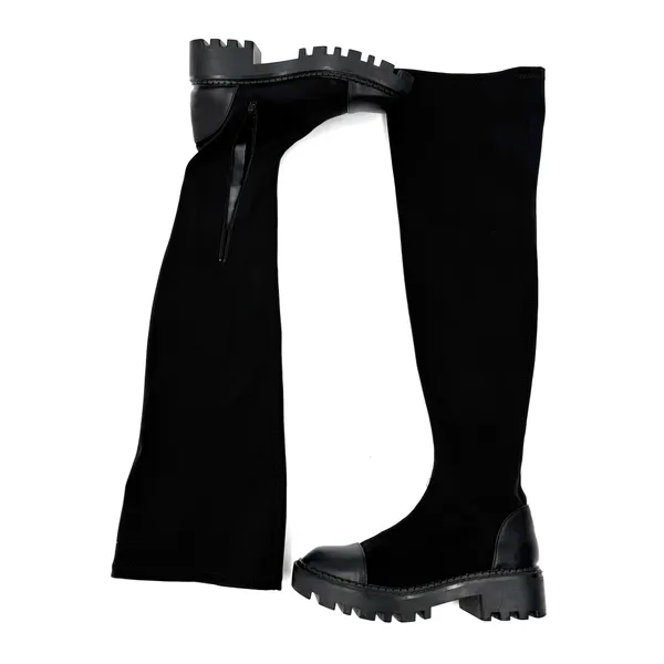 Ovar The Knee Stretchy Boots Slim Fit Combat Boots Round Toe Lycra High Boots - Image 6