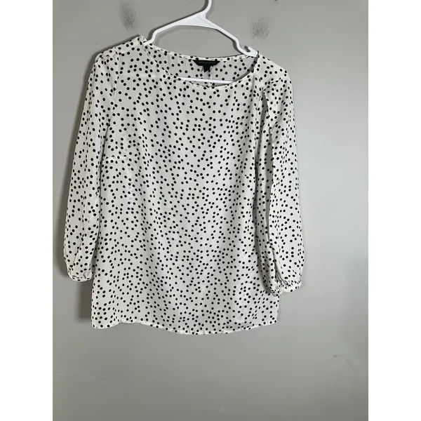 Banana Republic Womens Polka Dot 3/4 Slit Sleeve Blouse White‎ Black Small - Image 2