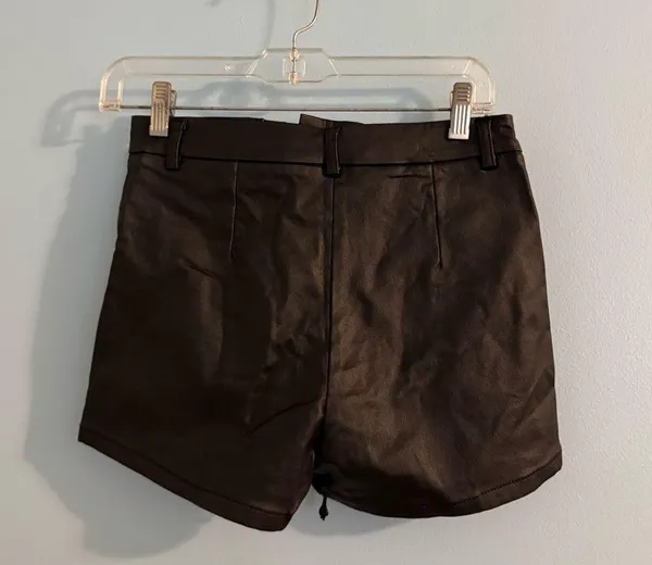 trendy y2k lace up faux leather micro mini shorts size S - Image 3