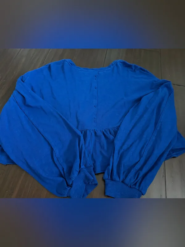 Pilcro Blue Textured Babydoll Tunic Top in vibrant blue medium - Image 5