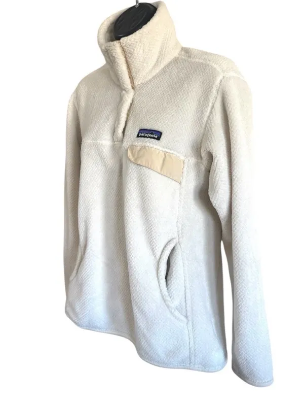 Patagonia Women’s Fleece Jacket White Size M Quarter Button Up - Image 4