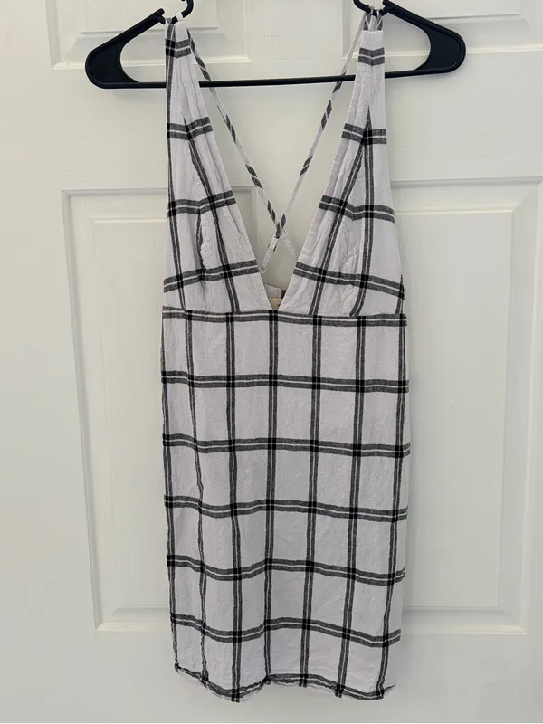 Urban Outfitters White and Black Windowpane Plaid Mini Dress - Image 2