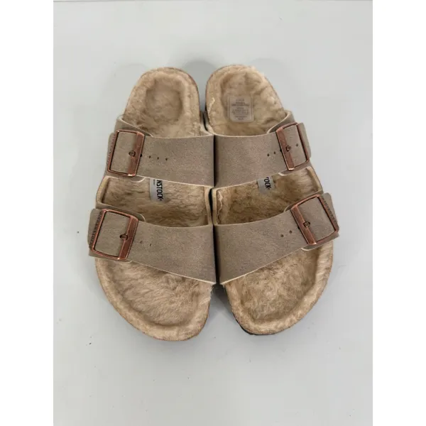 Birkenstock Arizona Shearling Taupe Suede Two Strap Sandals 38 L7 M5 - Image 2