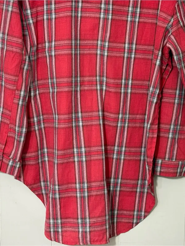 POL Red Plaid Lace Up Tunic Shirt Size L Boho Grunge Flannel Oversized Top - Image 9