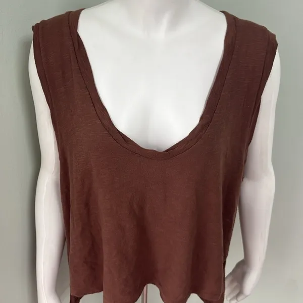 Free People | FP Beach Oversized Boxy Fit Chocolate Brown Hi-Low Cotton Tank - Image 2