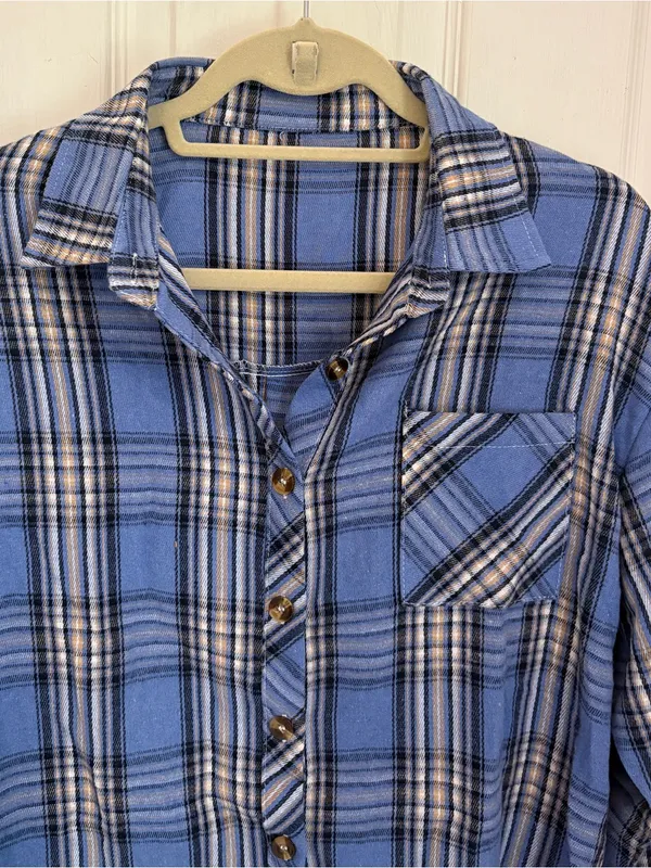 CHYRII Amazon Brand Women’s Oversized Blue Plaid Flannel Button Down Shirt - Image 8