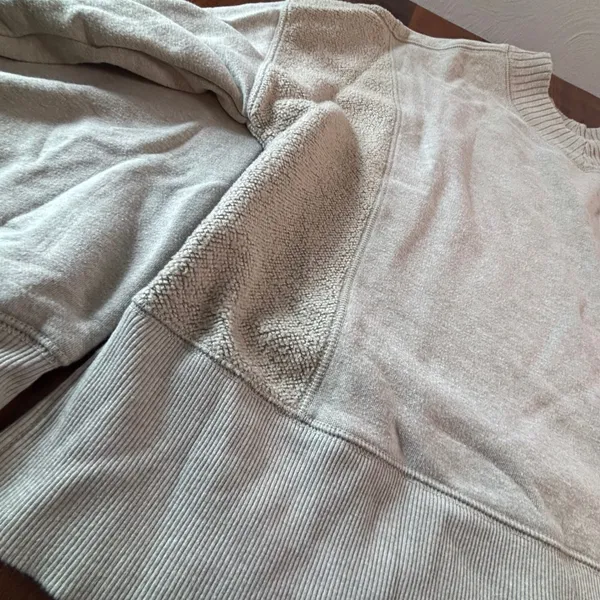 Aerie Womens Oversized V-Neck Sweatshirt Oatmeal Heather Grey Textured Large - Image 6