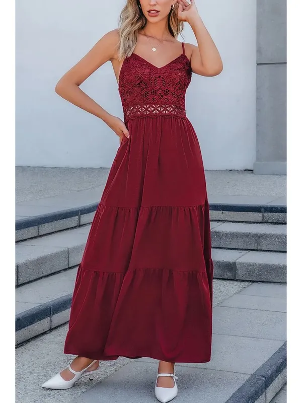 NWT Cupshe Burgundy Crimson V-Neck Lace Bodice Sleeveless Maxi Dress - Medium - Image 12
