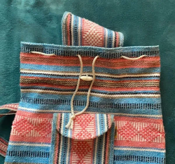 Vintage Baja bohemian surf striped blanket beach backpack drawstring bag OBX - Image 5