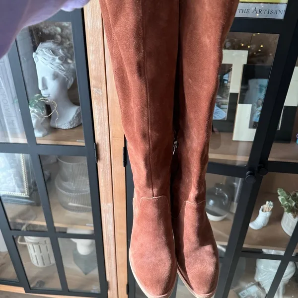 Dolce Vita knee high suede boots brandy leather heel sarie western riding - Image 2