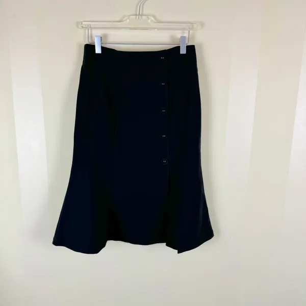 Rene Lion Black Button Front Knee Length Skirt Size Large - Image 9