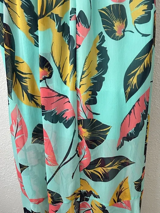 Express Size S Off-Shoulder Aqua Tropical Floral Maxi Dress - Image 4