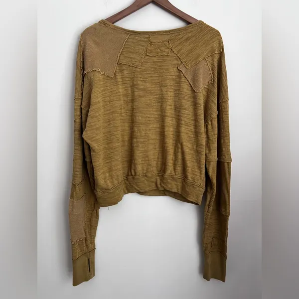 Free People 5 Star Tee Golden Palm Raw Hems Distressed Grunge Sweatshirt M - Image 5