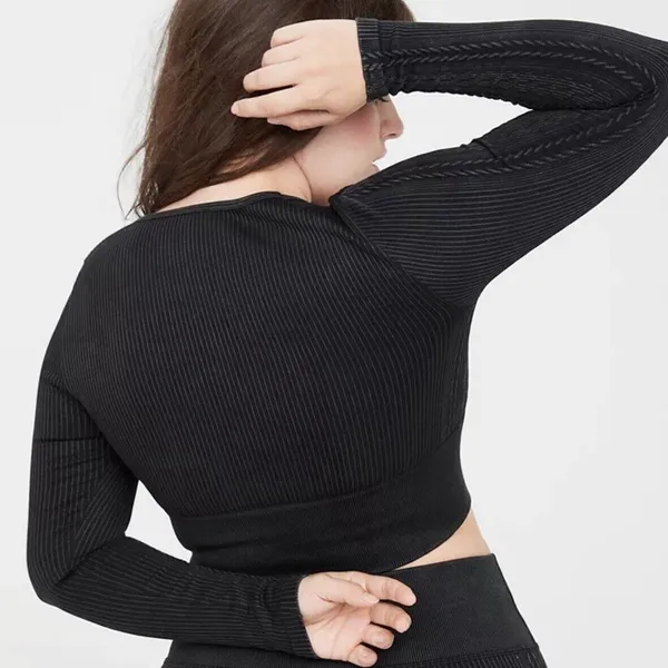 Aerie New Offline Seamless Square Neck Cable Long Sleeve Crop Top Size Large - Image 3