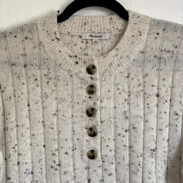 Madewell Donegal Bowden Henley Wool Blend‎ Sweater Coziest Yarn in Cream - Image 5