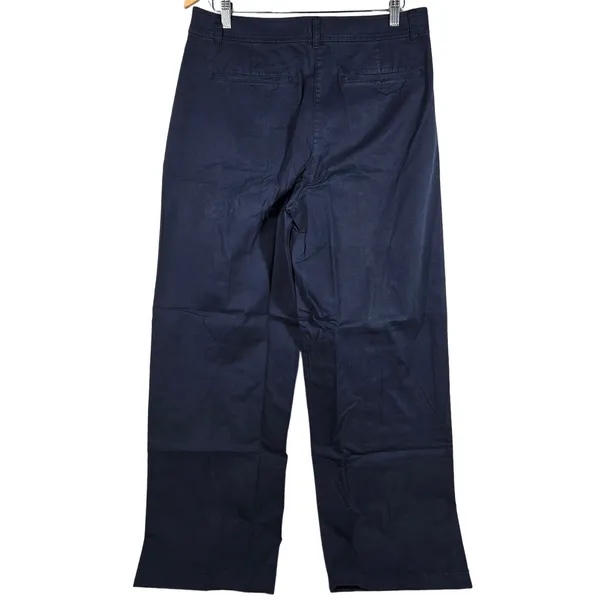 J Crew Navy Wide Leg Pleated Button Front Cotton‎ Pants Size 12 - Image 2