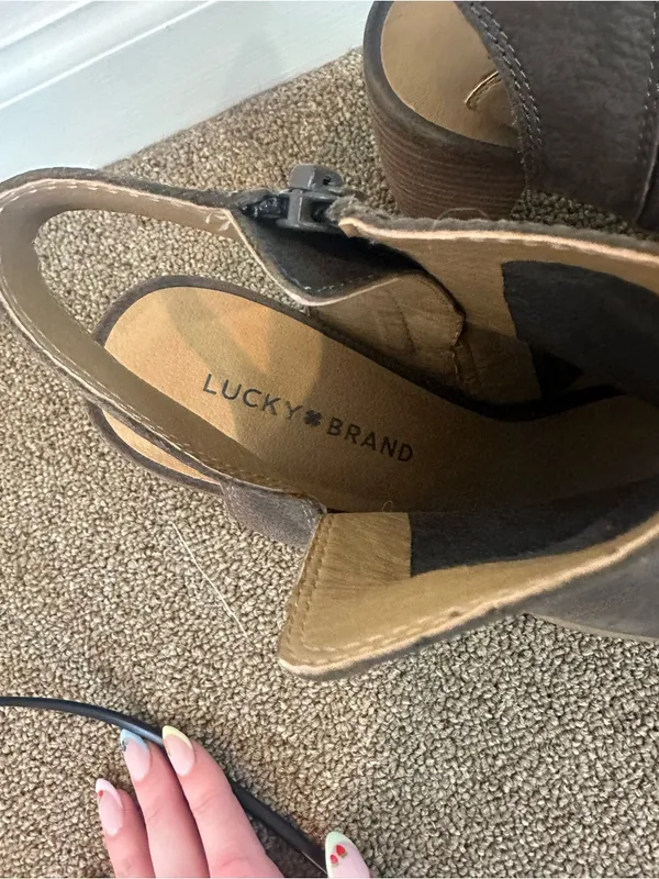 Lucky Brand Jubai Peep Toe Leather Heeled Bootie 9.5 Women's - Image 5