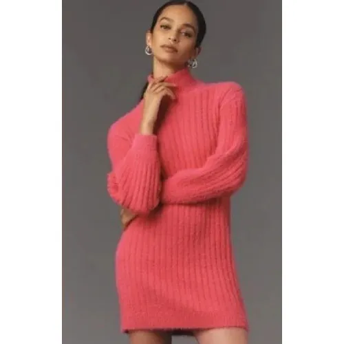 NWT Anthropologie Flat White Pink Fuzzy Turtleneck Long Sleeve Sweater Dress‎ XL - Image 2