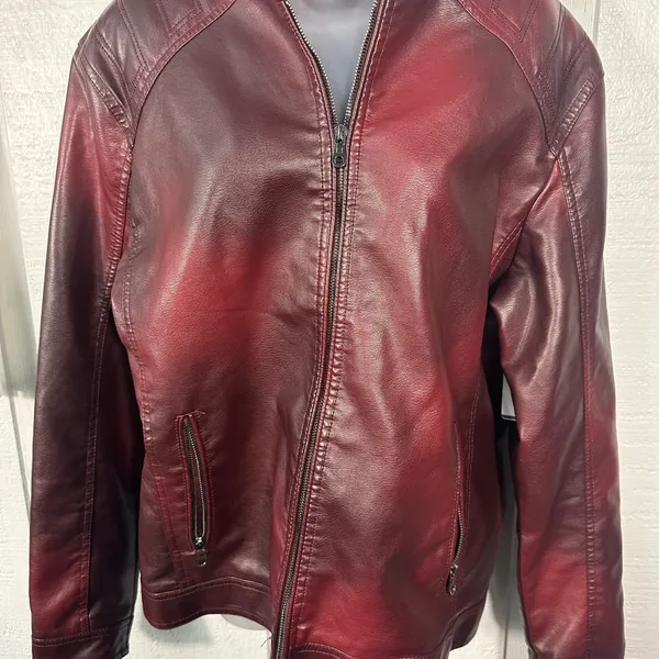 Burgundy Faux Leather Bomber Jacket No Size See Measurements EUC - Image 4