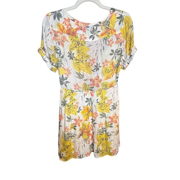 Free People Part Time Lover Floral Tie Front Mini‎ Dress Sz 4 yellow gray - Image 4