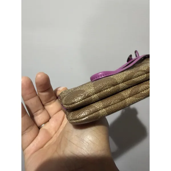 Coach Double Zip Large Wristlet Khaki /purple Signature P - Image 4