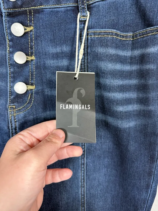 Flamingals Button Fly Flare Jeans Womens XL Dark Wash High Rise NWT - Image 5