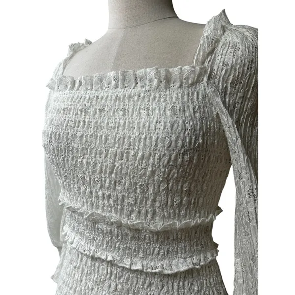 Saylor Gal Ruffle Lace Mini Dress in White Size Medium Bridal Boho Western - Image 4