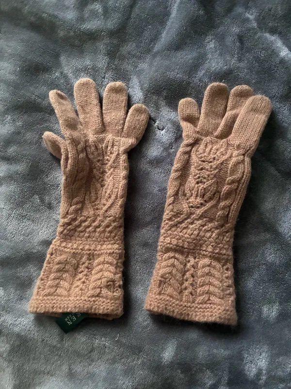 Lauren Ralph Lauren Tan Beige Knit Winter Gloves - Image 3