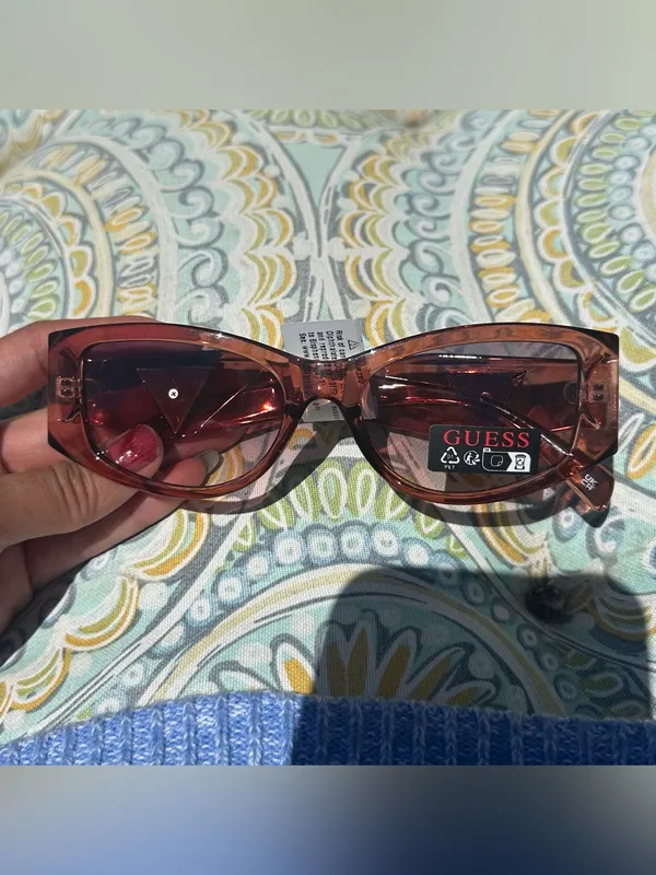 GUESS Translucent Brown Sunglasses Gold Rhinestone-Accented Logos GO00086-45B - Image 11
