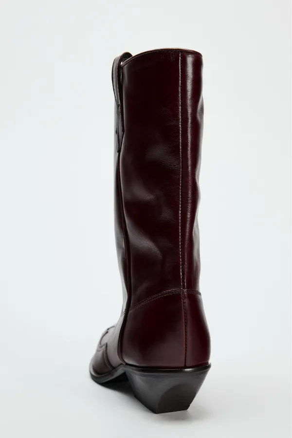 Zara burgundy leather western boots cowboy cowgirl boho ankle shoes - Image 3