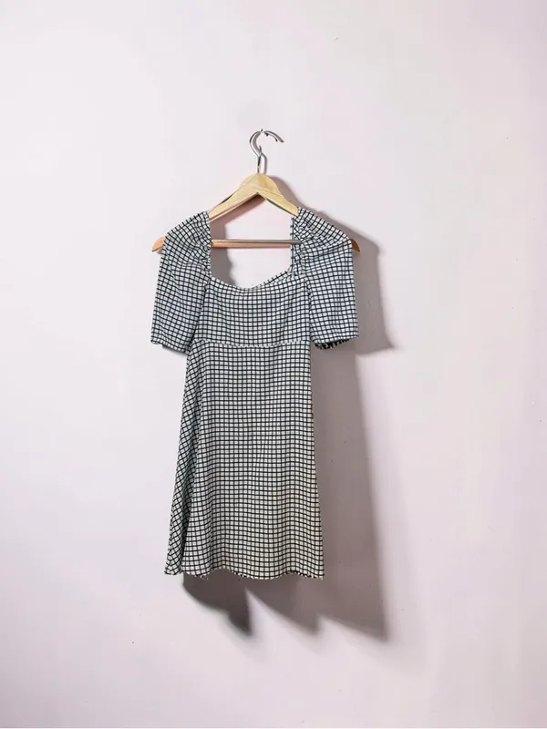 Zara Black and White Checkered Mini Dress - Size Medium - Image 2