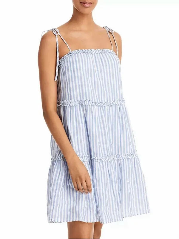 Rails Caralyn Stripe Tiered Tie-Shoulder Tank Minidress Blue/White, Size L, NWT - Image 2