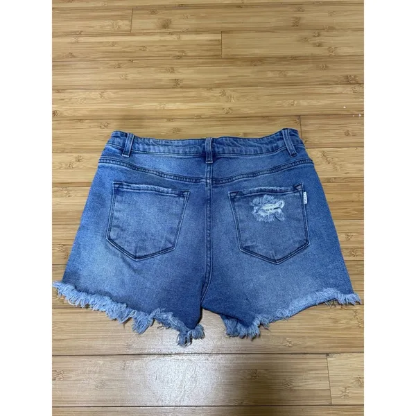 Nature Denim Women’s Hi-Rise Distressed Shorts Size Large Blue Jean Button Fly - Image 4