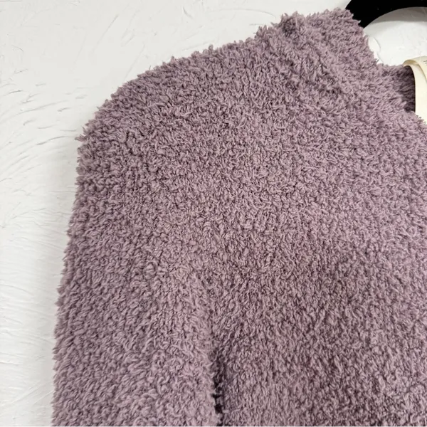 Babaton Aritzia Purple Teddy Bear Cropped Hoodie Sweatshirt Womens XXS Cozy Zip - Image 4