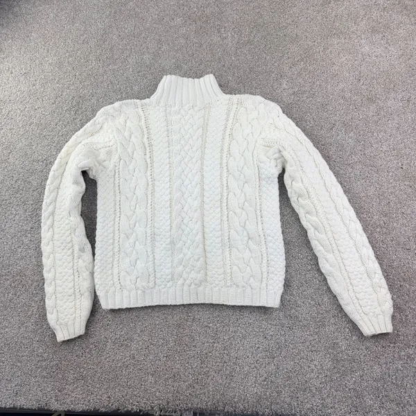 J.Crew Cable Knit Sweater Large Cream‎ Mock Neck Cotton Fisherman Runs Small - Image 8
