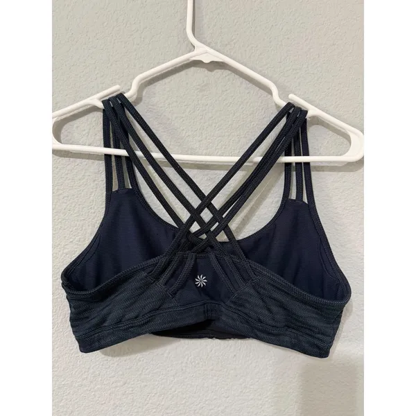 Athleta Womens Sports‎ Bra Size M Navy Blue Chevron Textured Strappy Back Gym - Image 3