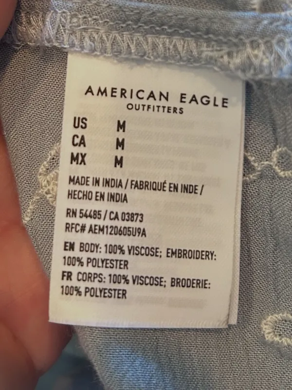 American Eagle Outfitters Light Blue Embroidered Midi Dress, Medium - Image 7
